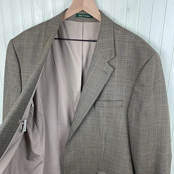 Vintage 90s Lauren Ralph Lauren Men's Wool Blazer Size 46XL Beige Houndstooth
